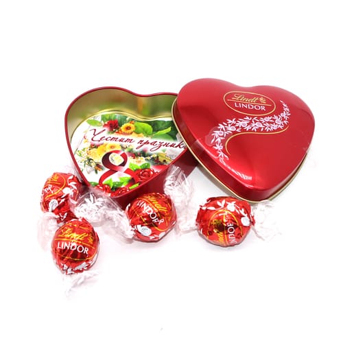 Шоколадови бонбони Линд в метална кутия, 8-ми Март, модел 2
