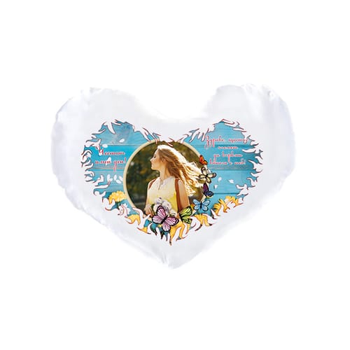 Възглавничка сърце бял сатен с Ваша снимка за Елена, вариант 6