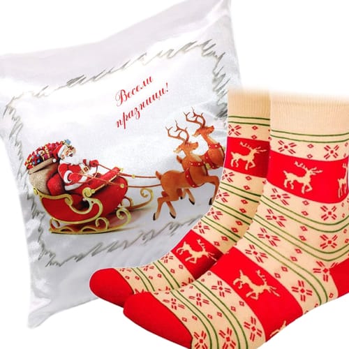 Възглавничка и чорапи - Коледен комплект, модел 9