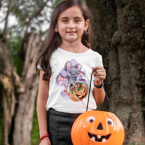 Детска тениска за Хелоуин "тиква с женско прилепче"